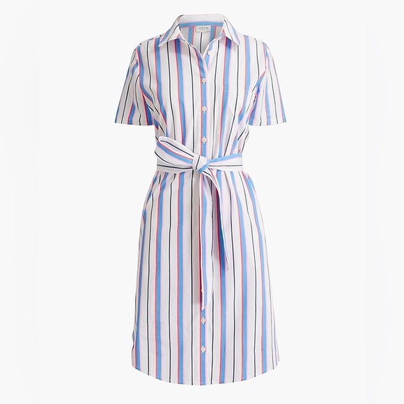 J. Crew Striped Mini Shirt Dress w/ Belt and Pockets - Picture 2 of 7